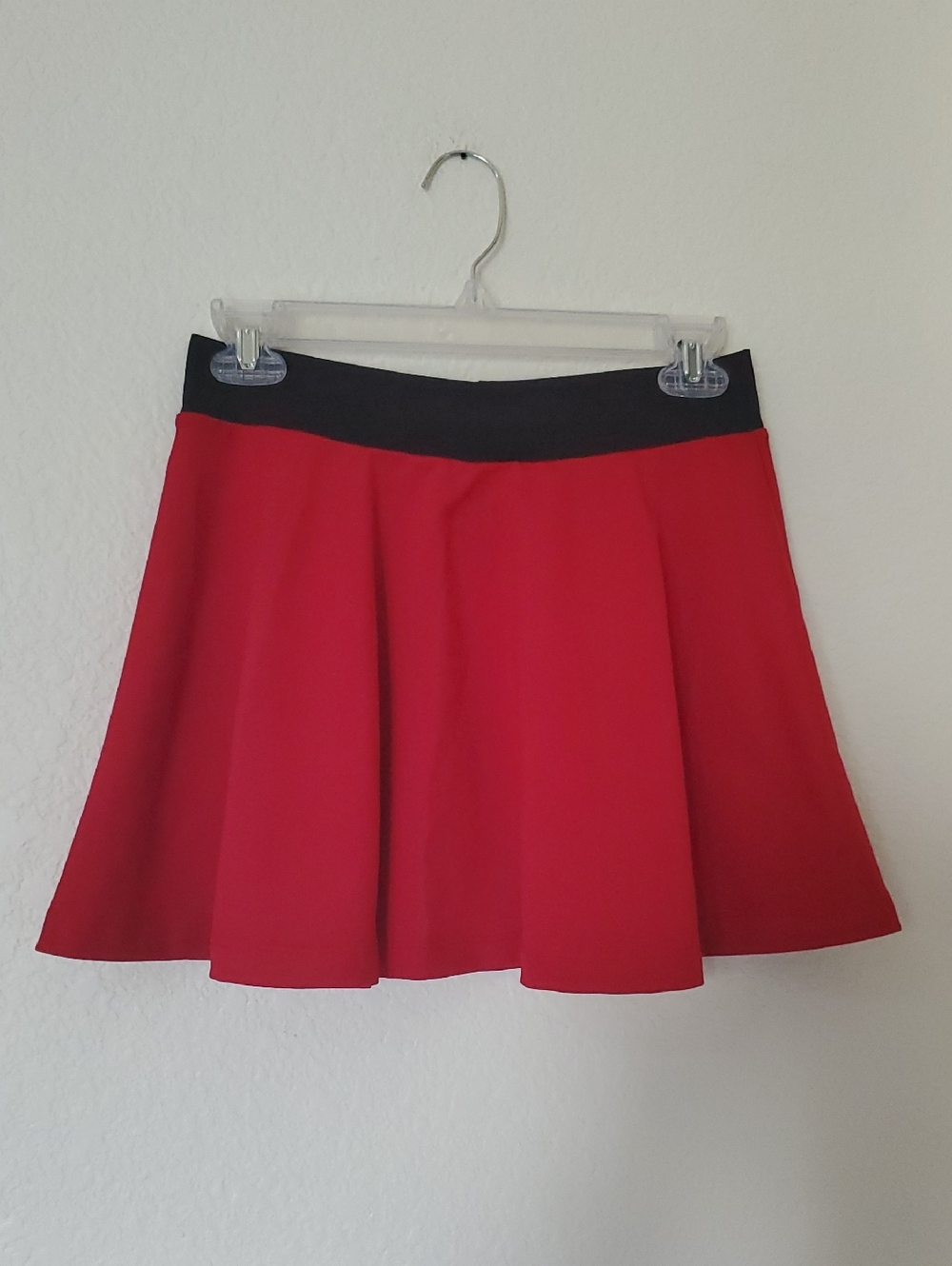 Red Skater Skirt with Black Waistband